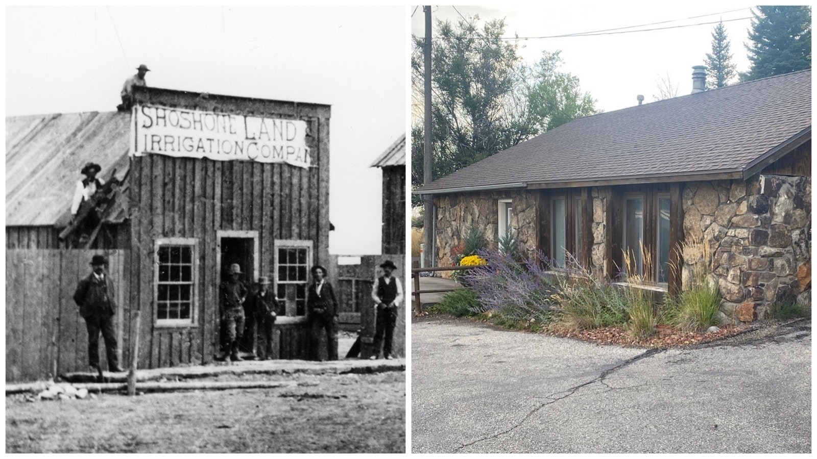 The Green Front Building then and now. Nobody's sure when it lost its flat front facade.
