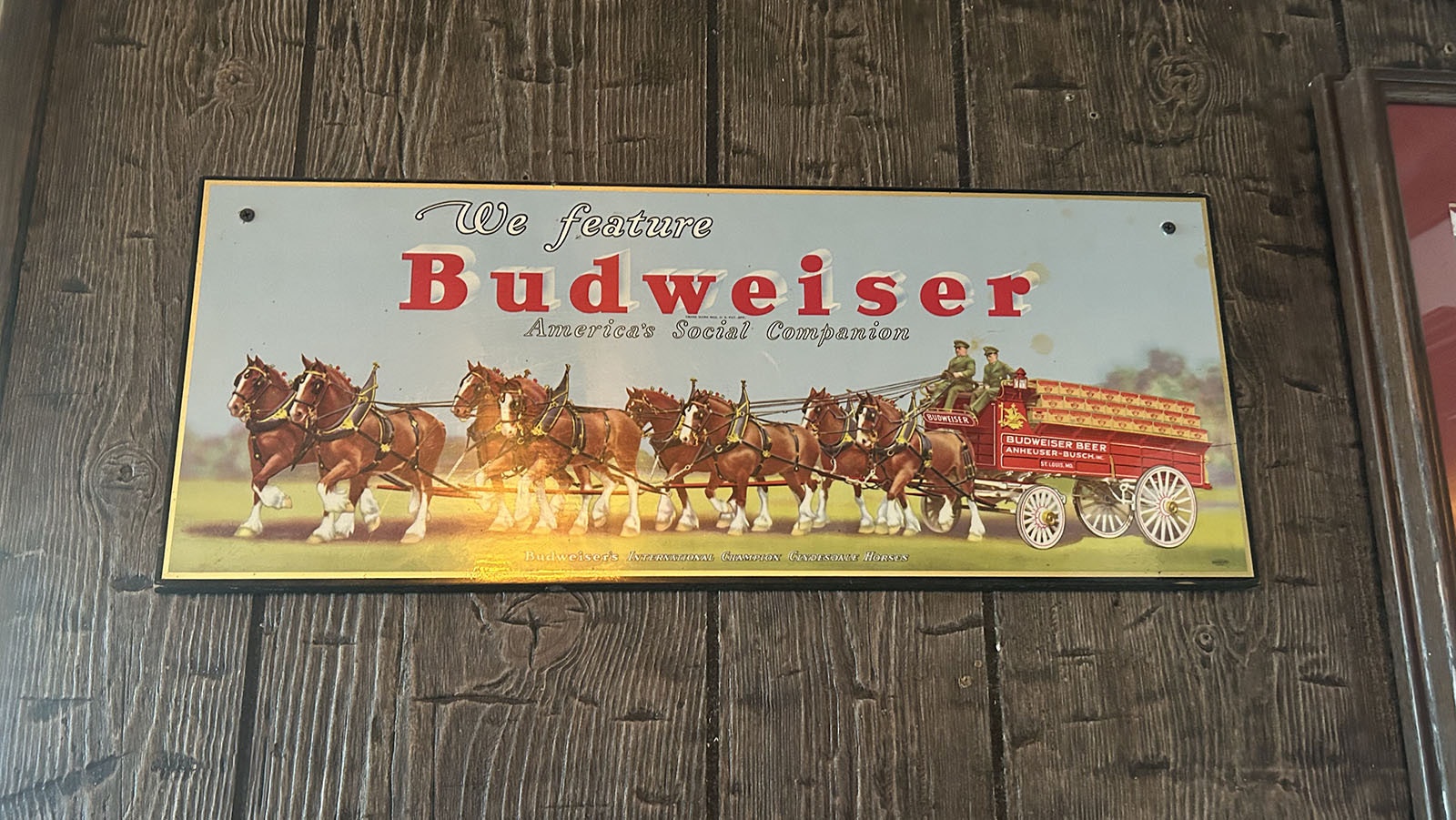 An enamel-coated Budweiser sign on display at the GRB.