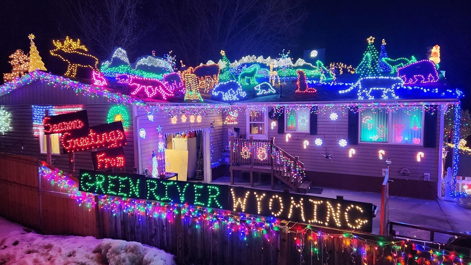 Folks in Green River may not know Robert Bostick personally, but they know his house. It’s the one covered in thousands of holiday lights forming the Grand Tetons, life-sized wildlife cutouts and his tribute to all things Wyoming.