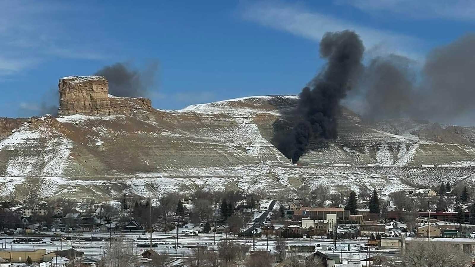 Heavy, black smoke continues to billow out of both ends of the Green River tunnels along Interstate 80 after a fatal multivehicle pileup and fire inside Friday afternoon. People in traffic report “huge explosions.”