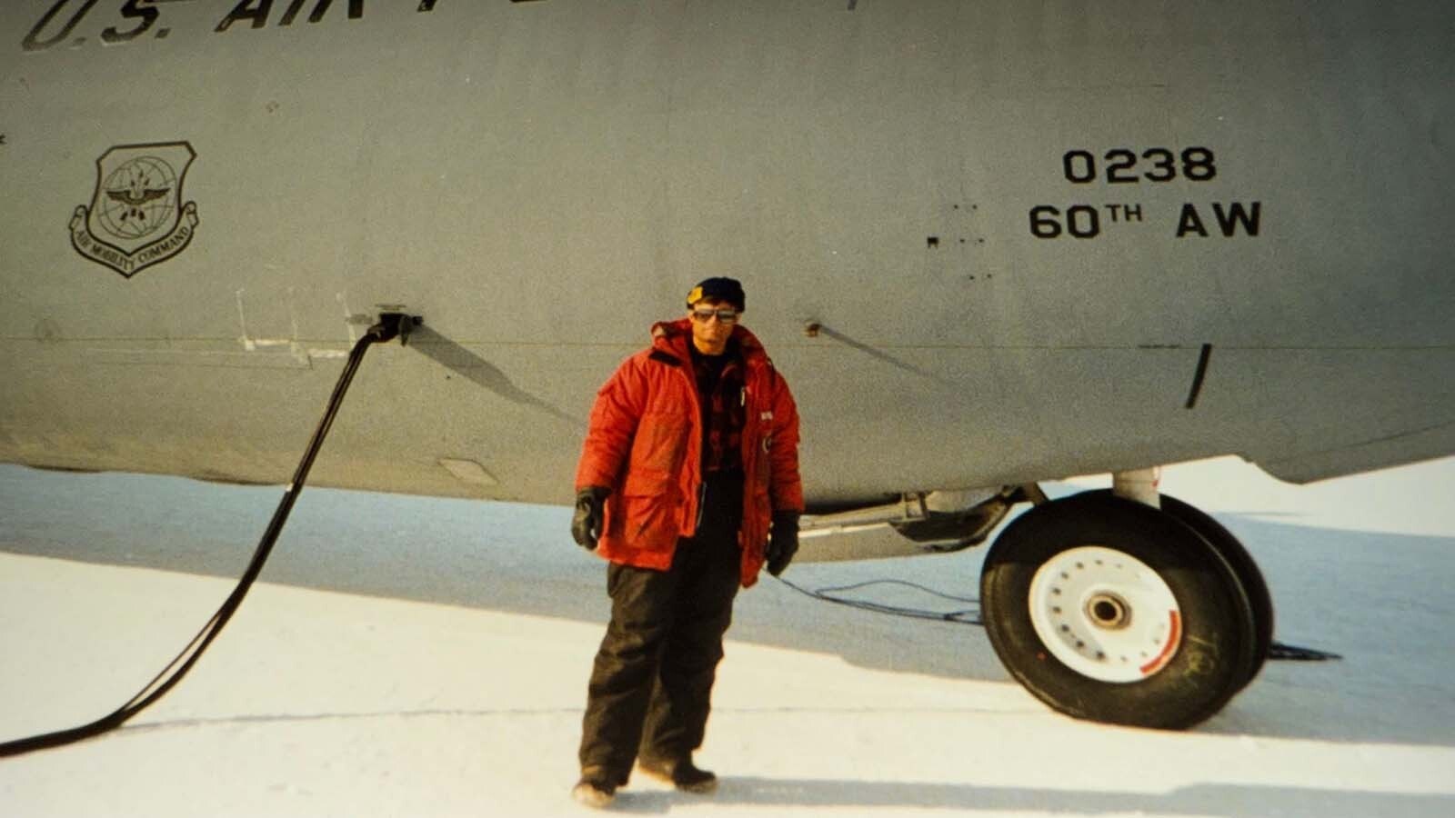 Gerald Crist fueling a U.S. Air Force aircraft in Antarctica.