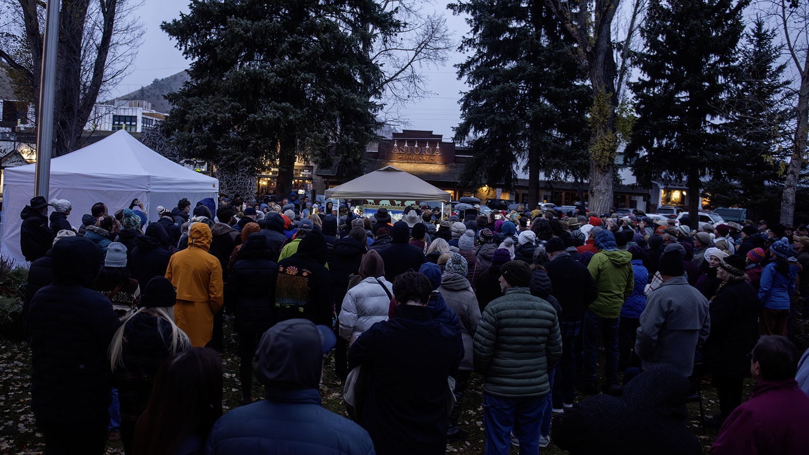 More than 200 people gathered in Public Square in Jackson, Wyoming, on Nov. 2, 2024, for a candlelight vigil and memorial for Grizzly 399, the most famous bear in the world. She was killed when struck by a car Oct. 22.