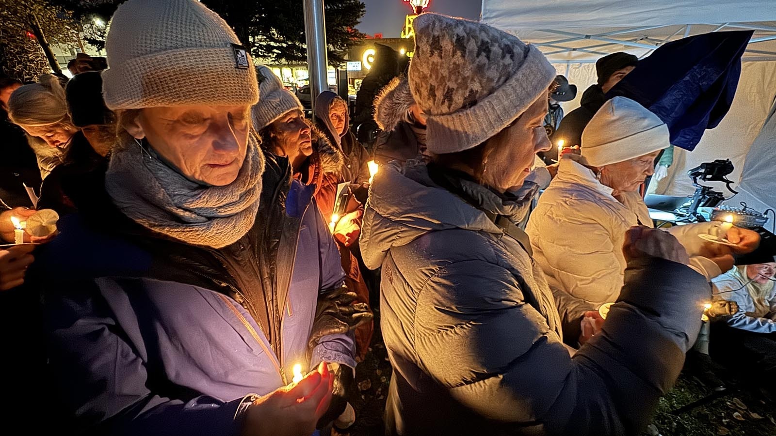 More than 200 people gathered in Public Square in Jackson, Wyoming, on Nov. 2, 2024, for a candlelight vigil and memorial for Grizzly 399, the most famous bear in the world. She was killed when struck by a car Oct. 22.