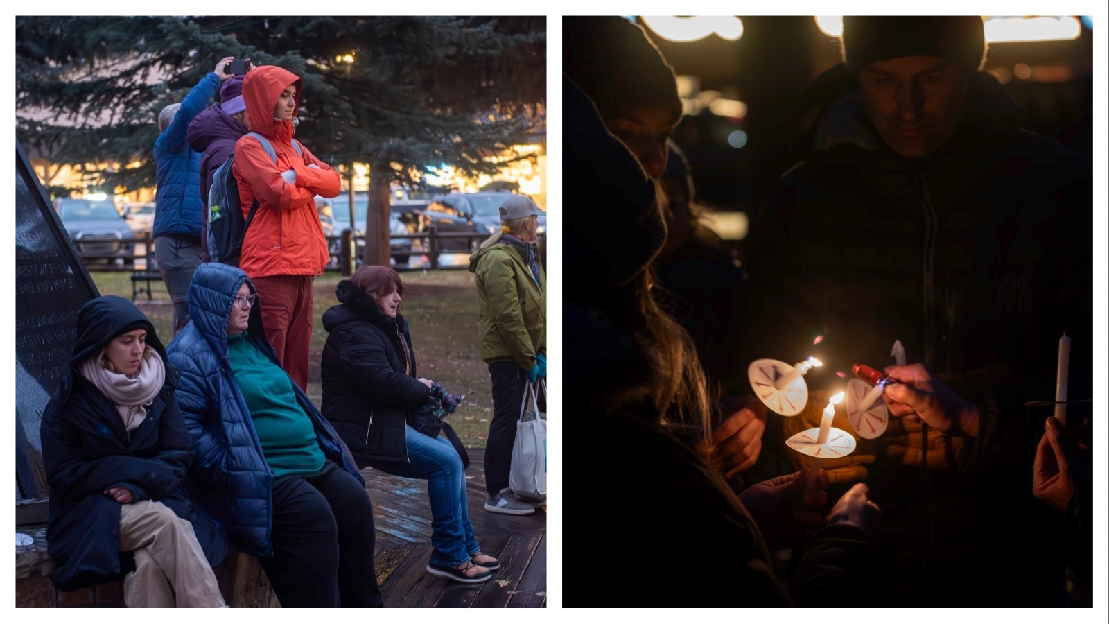 More than 200 people gathered in Public Square in Jackson, Wyoming, on Nov. 2, 2024, for a candlelight vigil and memorial for Grizzly 399, the most famous bear in the world. She was killed when struck by a car Oct. 22.