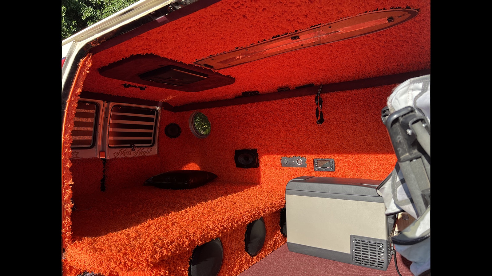 Inside Winslow and Soumaya Bent's groovy retro van.