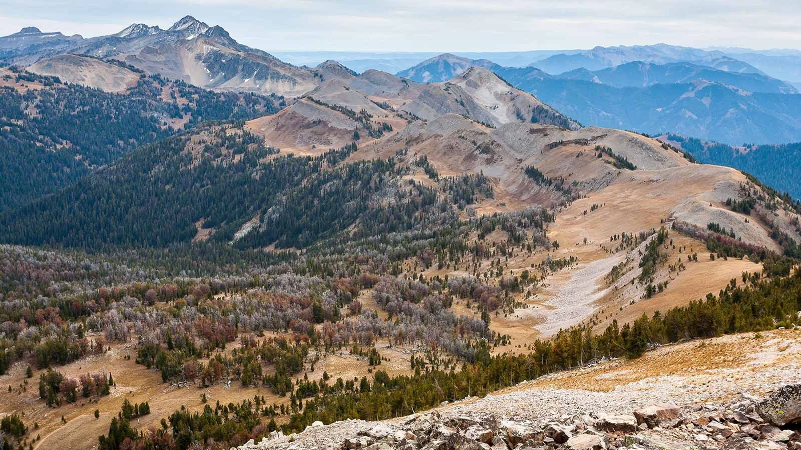 Mountain peaks border the Gros Ventre Wilderness in western Wyoming.