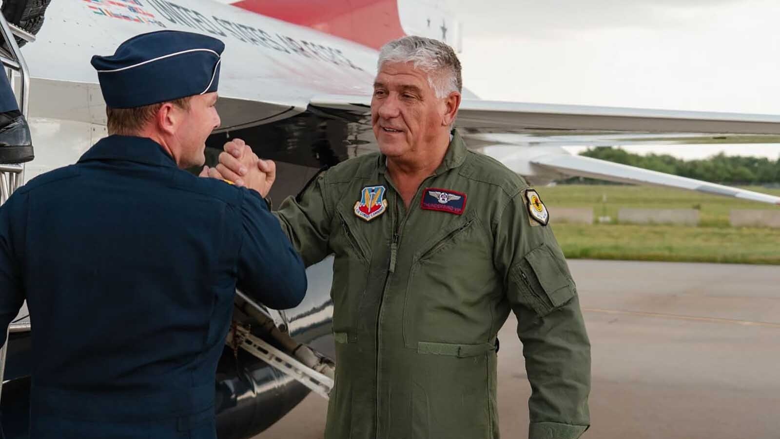 Cheyenne’s Bryan “Alf” Grzegorczyk had planned a celebratory drink following his once-in-a-lifetime Thunderbirds flight to salute everyone who nominated him for the honor. But after flying at 9 Gs, all Alf could manage was a celebratory nap.