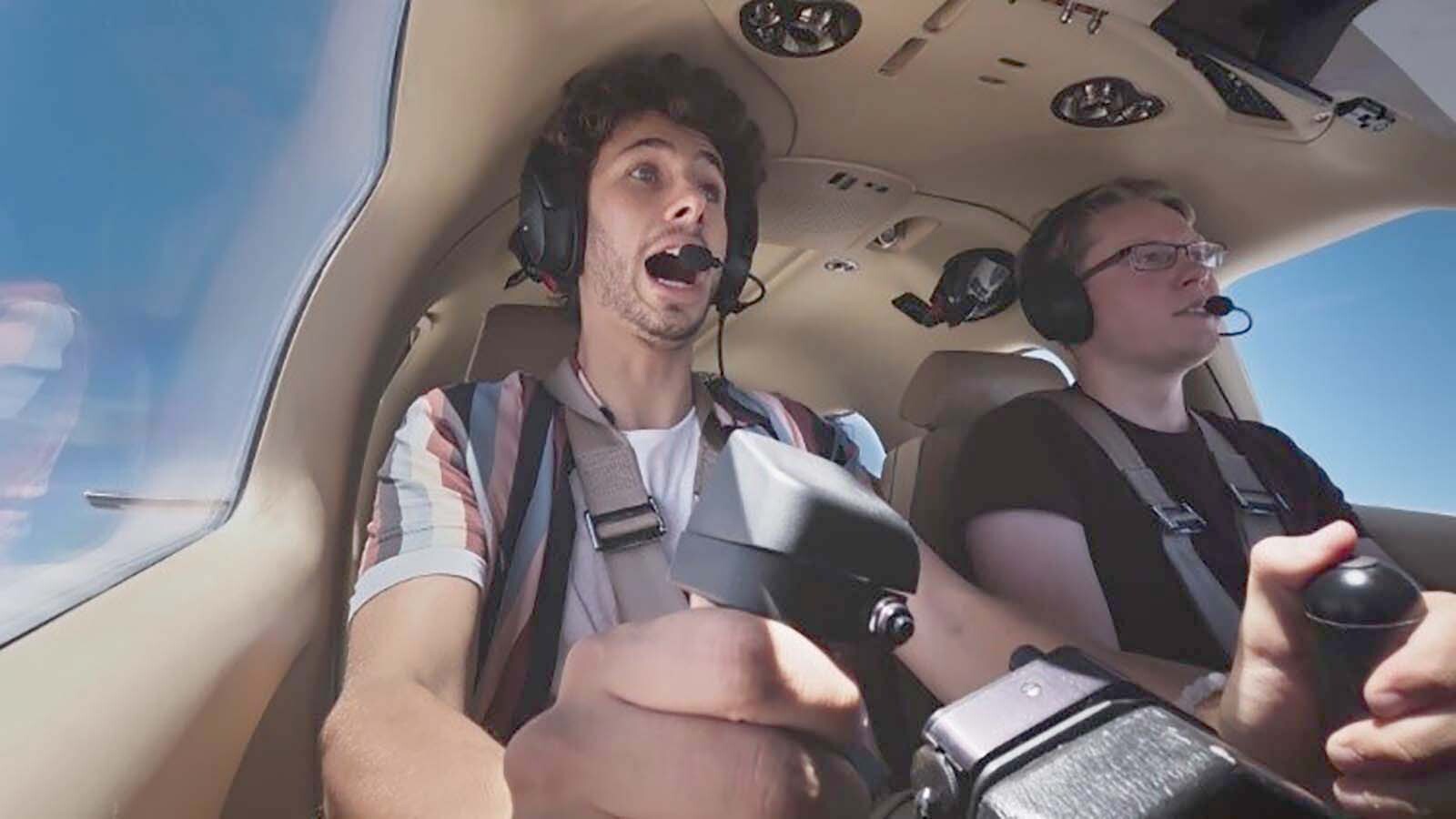 Wyoming pilot Matt Guthmiller, right, and Mexican comedian Juanpa Zurita are featured in the Disney+ comedy series “The Worst Flight Around The World.”
