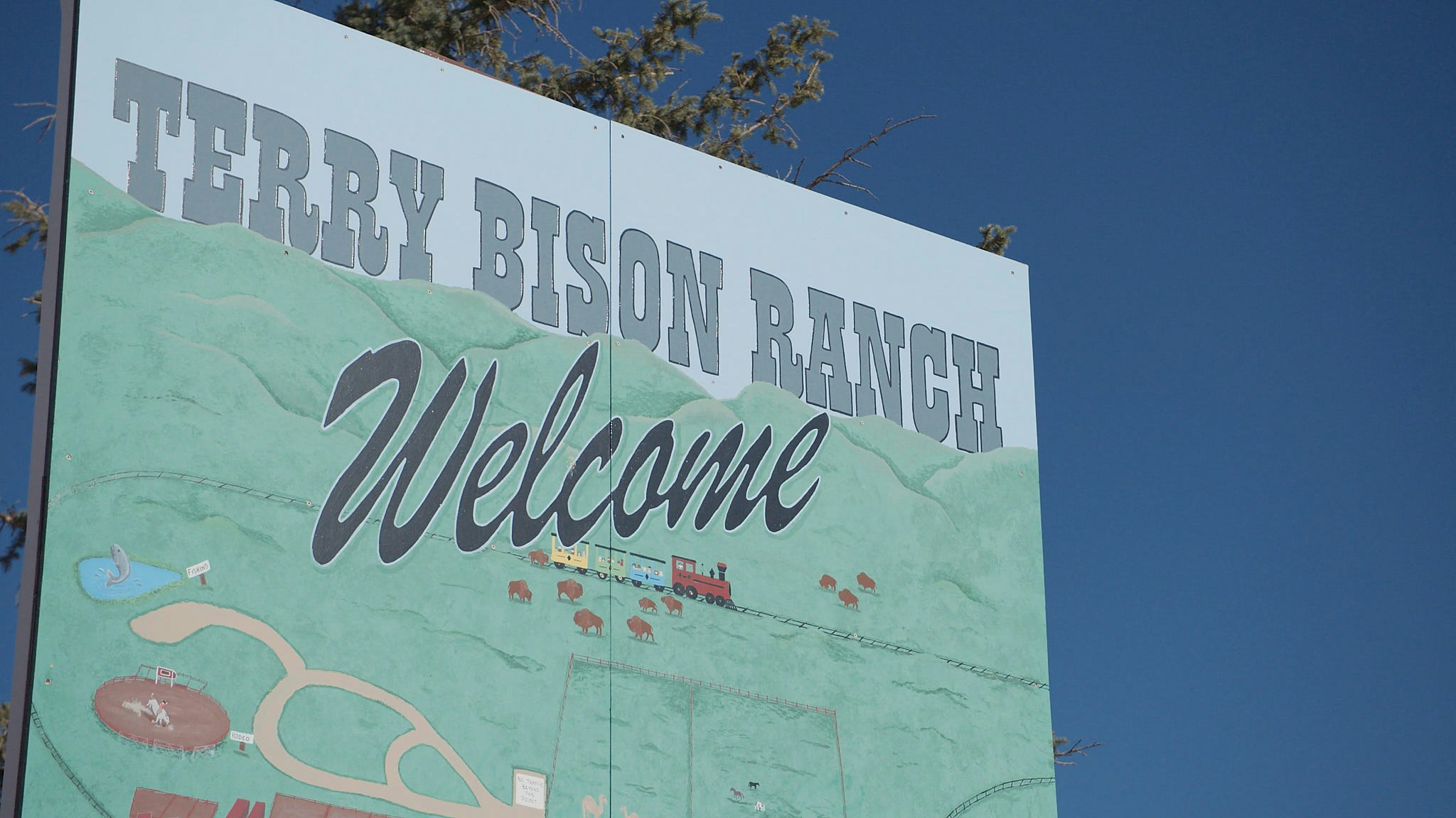 A sign that welcomes Terry Bison Ranch visitors.