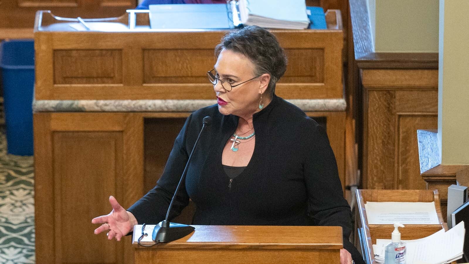 U.S. Rep. Harriet Hageman on Thursday lauded the passage of the One Big Beautiful Act. Among other things, it preserves income tax cuts, scraps green energy tax incentives and promotes the oil, coal and timber industries. She's pictured here in a file photo from the 2025 Wyoming legislative session.