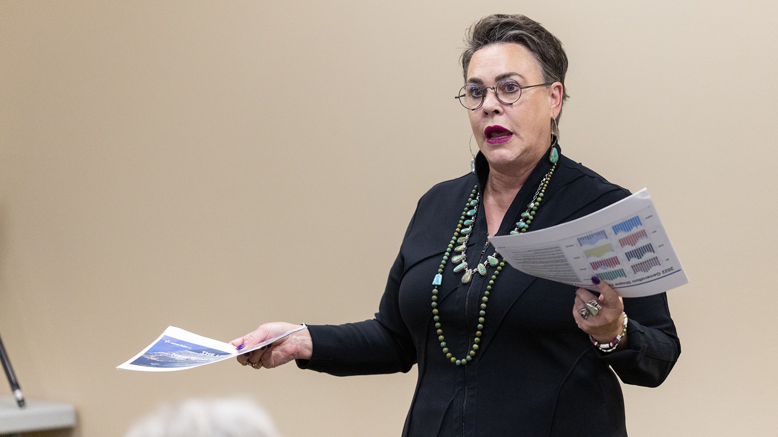 U.S. Rep. Harriet Hageman, seen her at a June town hall meeting in Saratoga, has co-sponsored a bill that would eliminate the federal Department of Education.