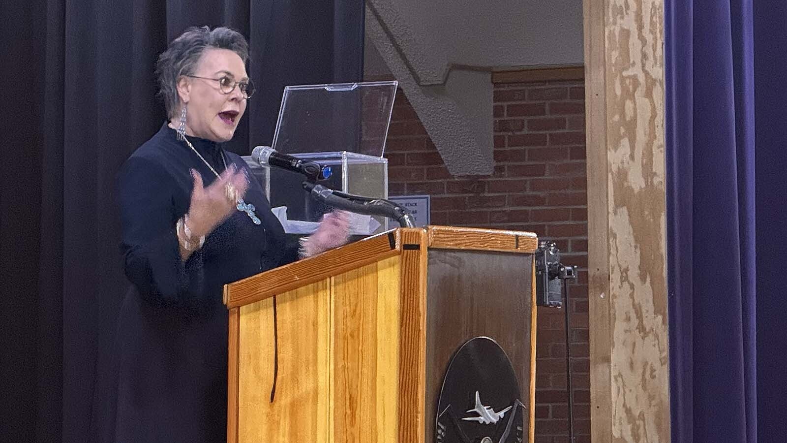 U.S. Rep. Harriet Hageman, R-Wyoming, at a town hall meeting in Wyoming.