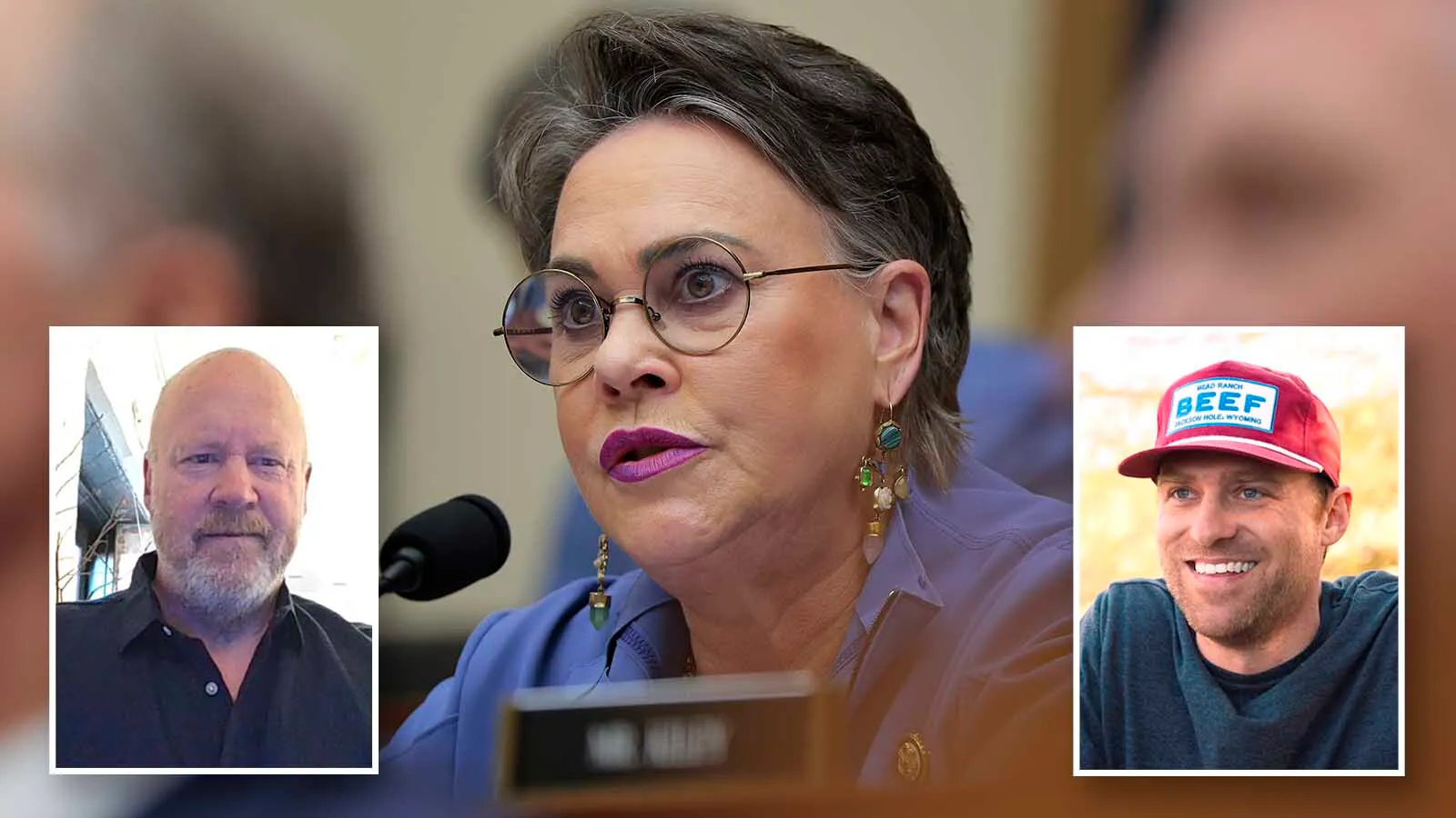 Harriet Hageman has the endorsements of President Trump and Sens. Barrasso and Lummis in the 2026 Wyoming race for U.S. Senate. She won't be unopposed in the primary, however, facing rancher Sam Mead, right, and Jimmy Skovgard, left, both fifth-generation Wyomingites.