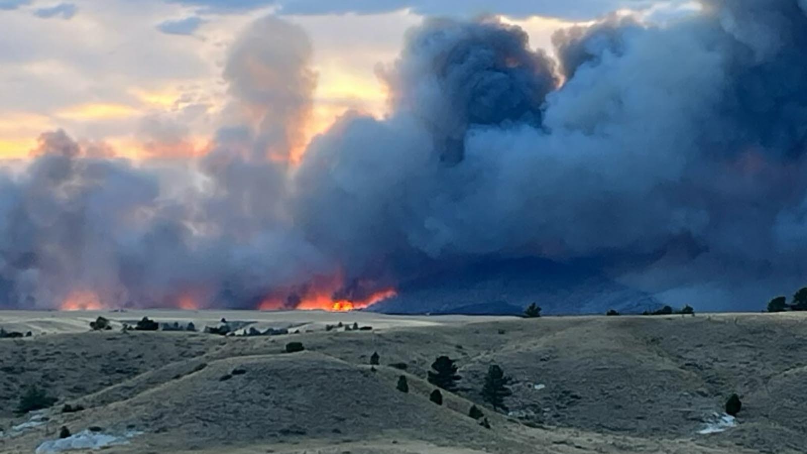 The hills are on fire along U.S. Highway 26 between Guernsey and Fort Laramie, Wyoming.