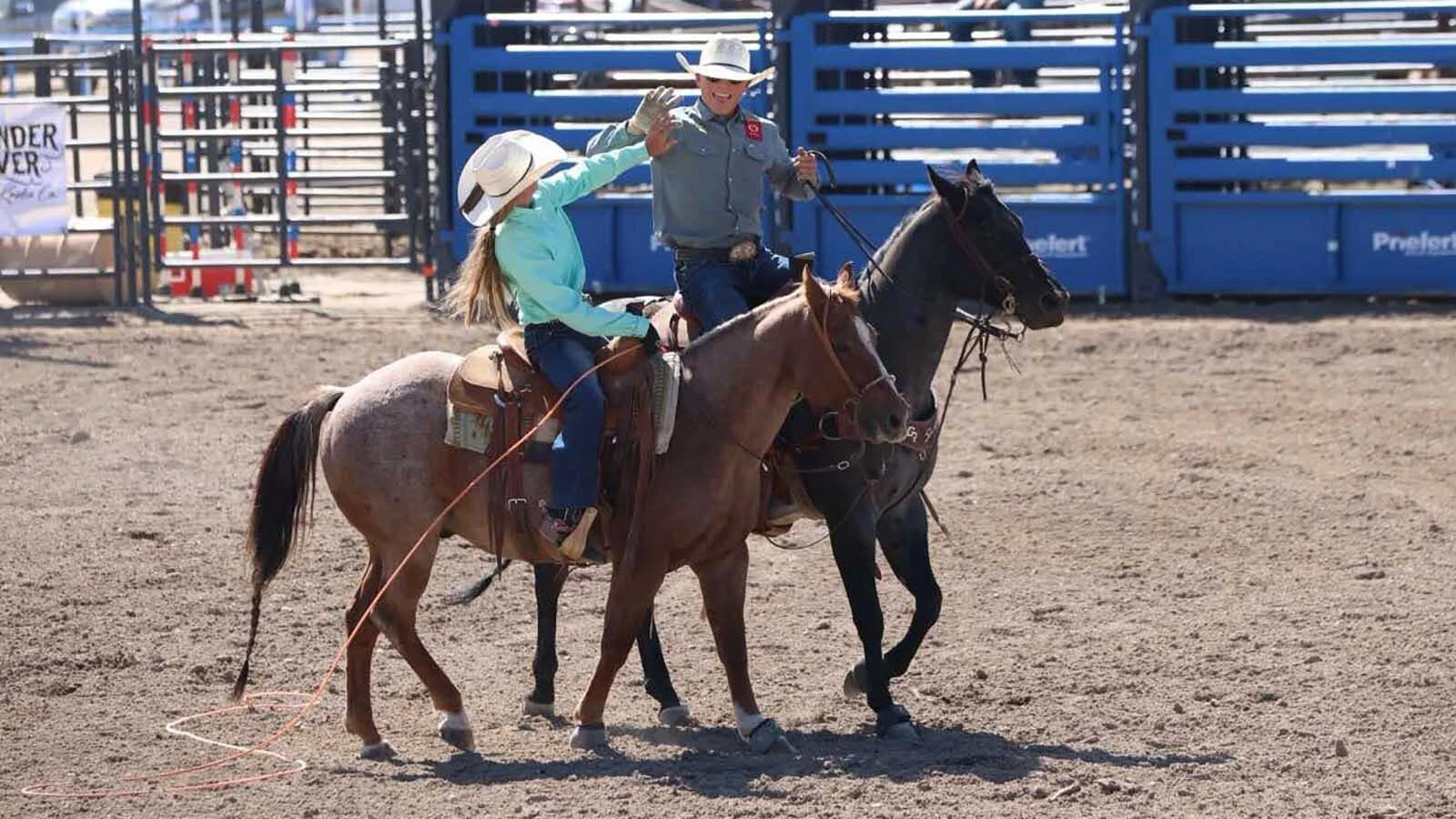 Carter Hutchison of Rozet competes with Halle Crozier as his heeler. "I'm just glad she wanted to rope with me, honestly," he said.