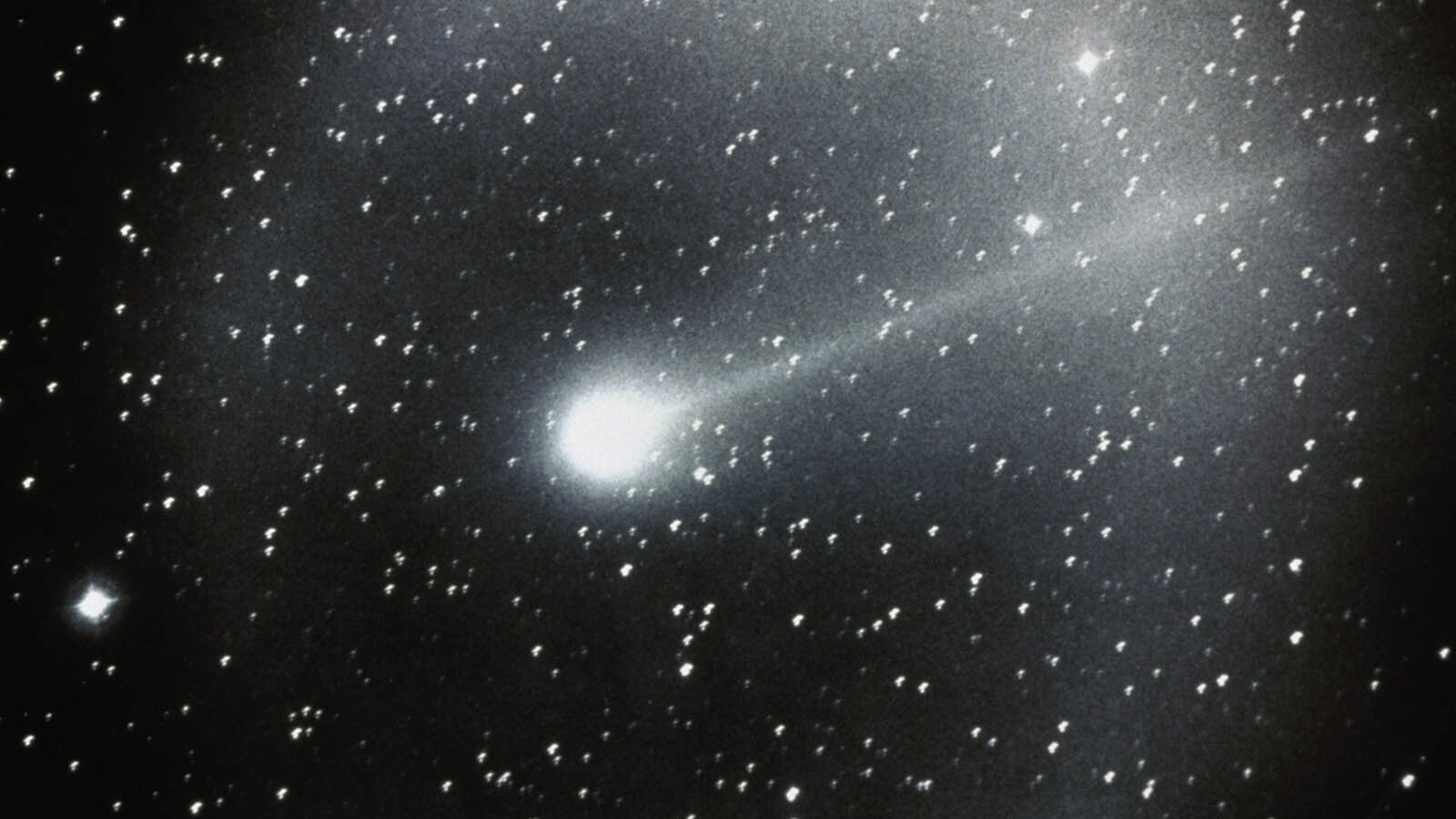 Halley's Comet passes through space as seen from the Ford Observatory in 1986.