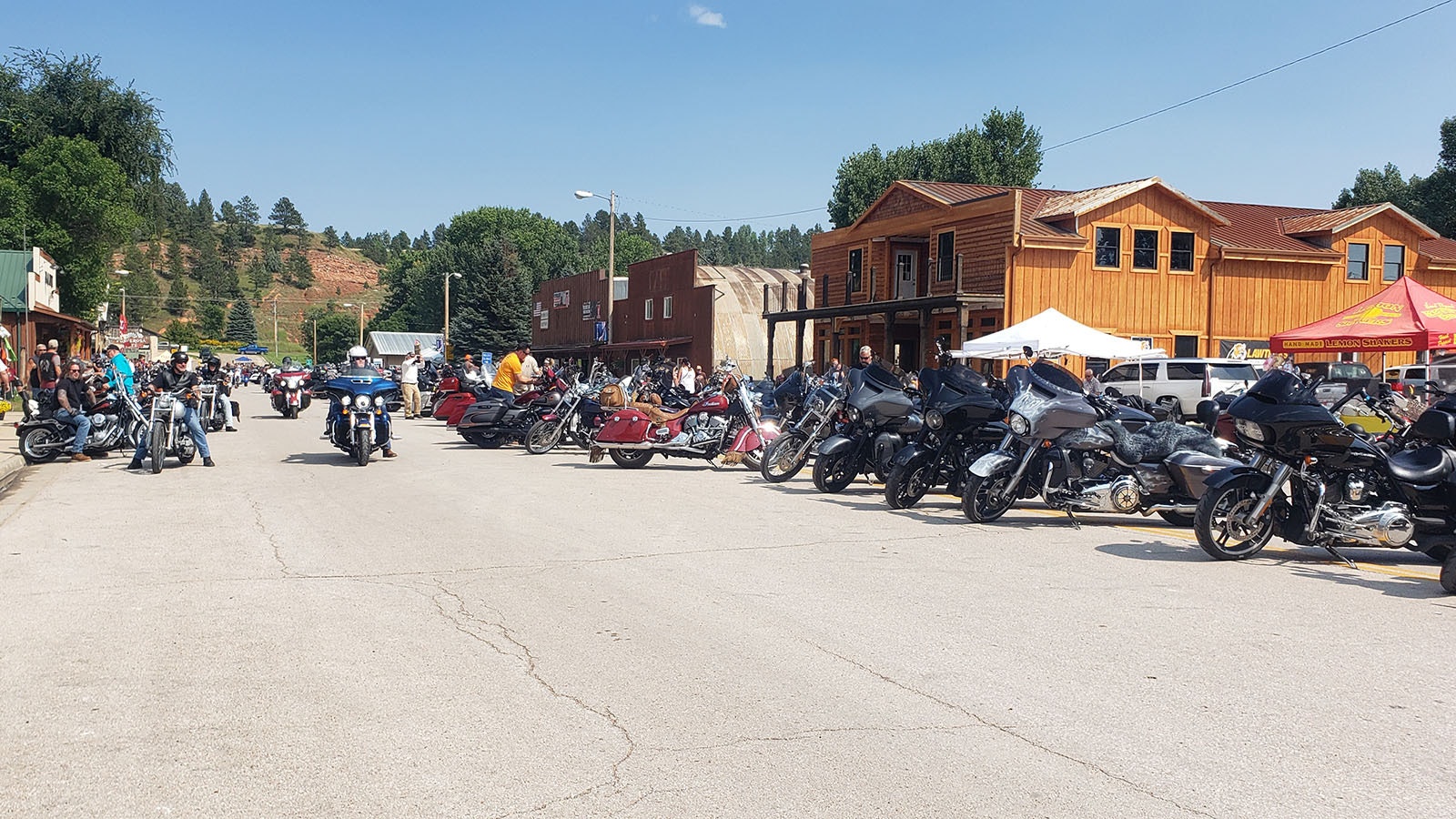The bikes seem to never stop rolling into tiny Hulett, Wyoming, for the annual Ham-N-Jam, when the Sturgis Motorcycle Rally brings about 25,000 more people than the town's normal 300 residents.