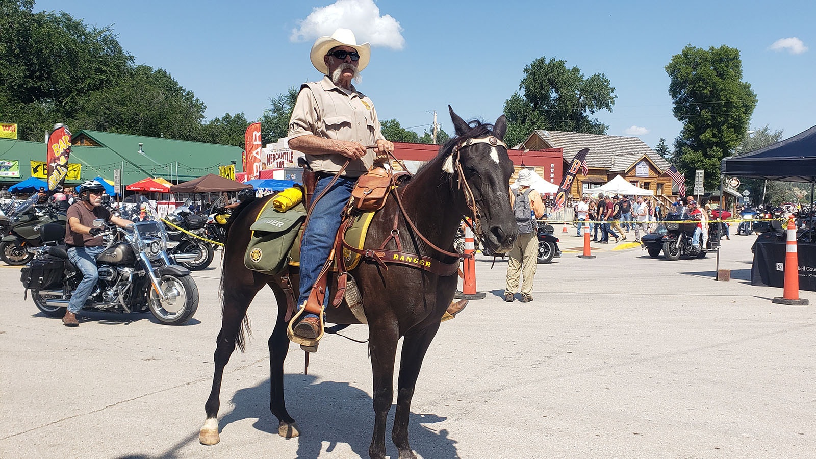 Some of the volunteer law enforcement for the Ham-N-Jam were park rangers on horseback.