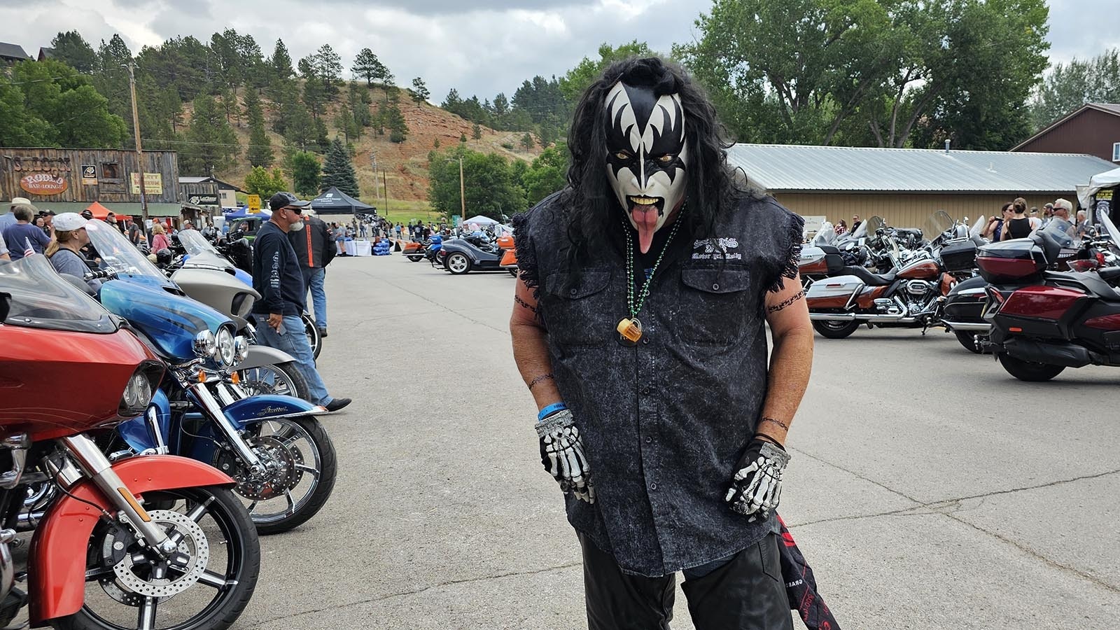 Rod Frahm of Nebraska strikes a pose in his Gene Simmons mask. He was a popular selfie target during the Hulett Ham and Jam.