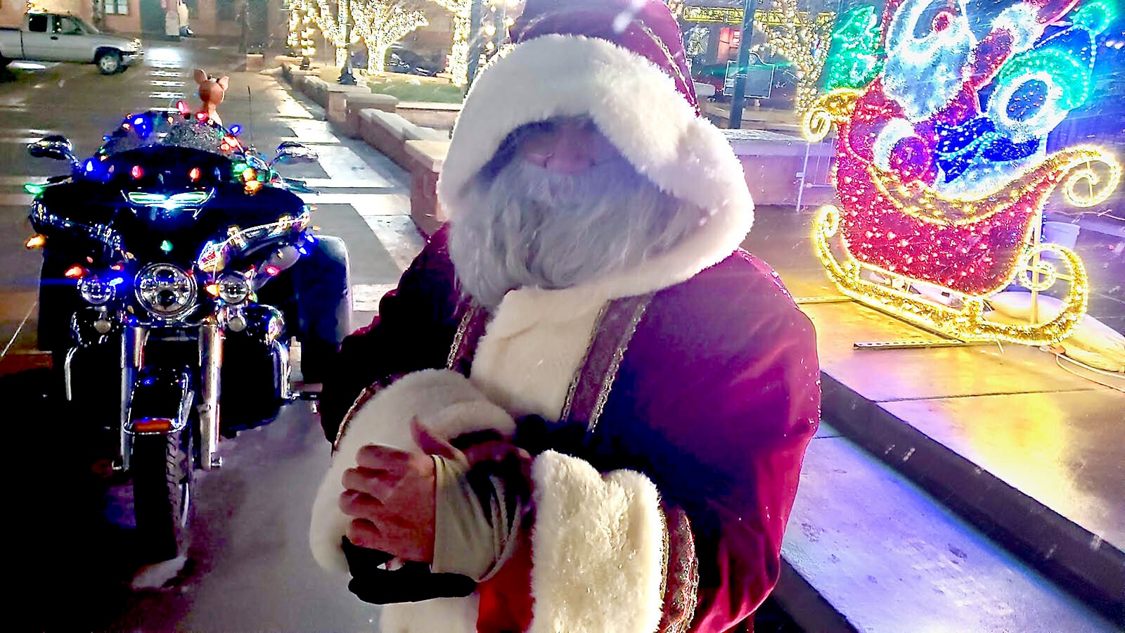 Santa, aka Rick Ramos of Cheyenne, has been spotted in Cheyenne with a Harley wrapped in Christmas lights.