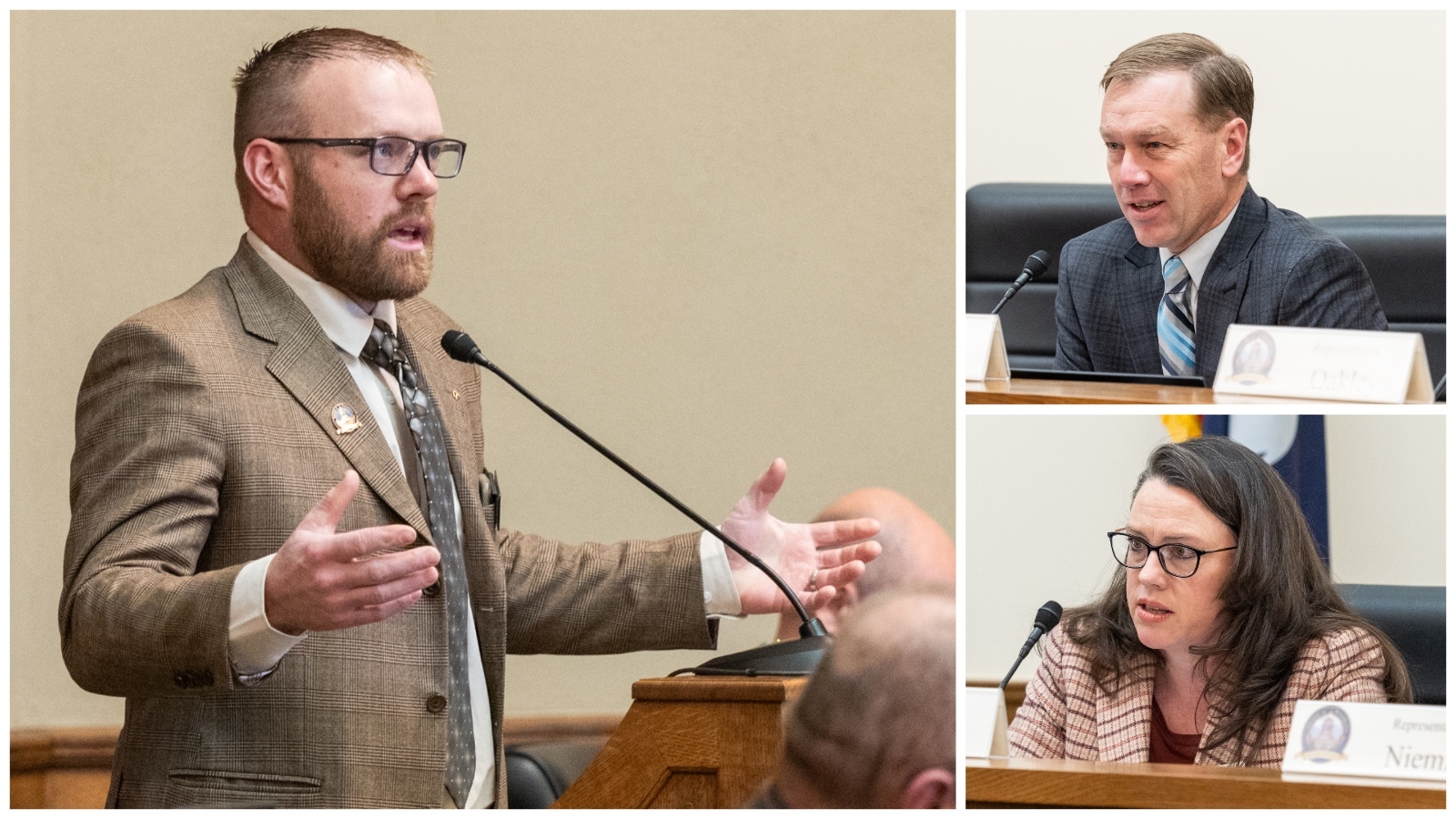 State Reps, from left, Jeremy Haroldson, R-Wheatland, Barry Crago, R-Buffalo, and Ember Oakley, R-Riverton.