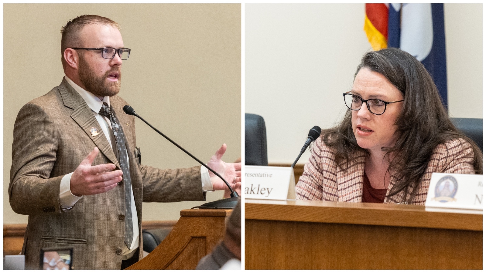 State Reps. Jeremy Haroldson, R-Wheatland, and Ember Oakley, R-Riverton