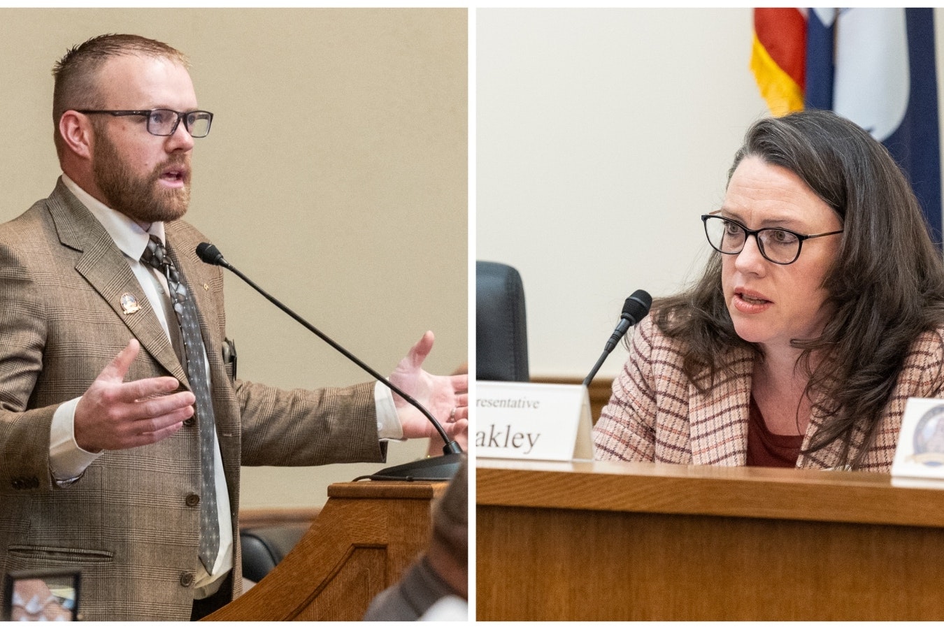 State Reps. Jeremy Haroldson, R-Wheatland, and Ember Oakley, R-Riverton