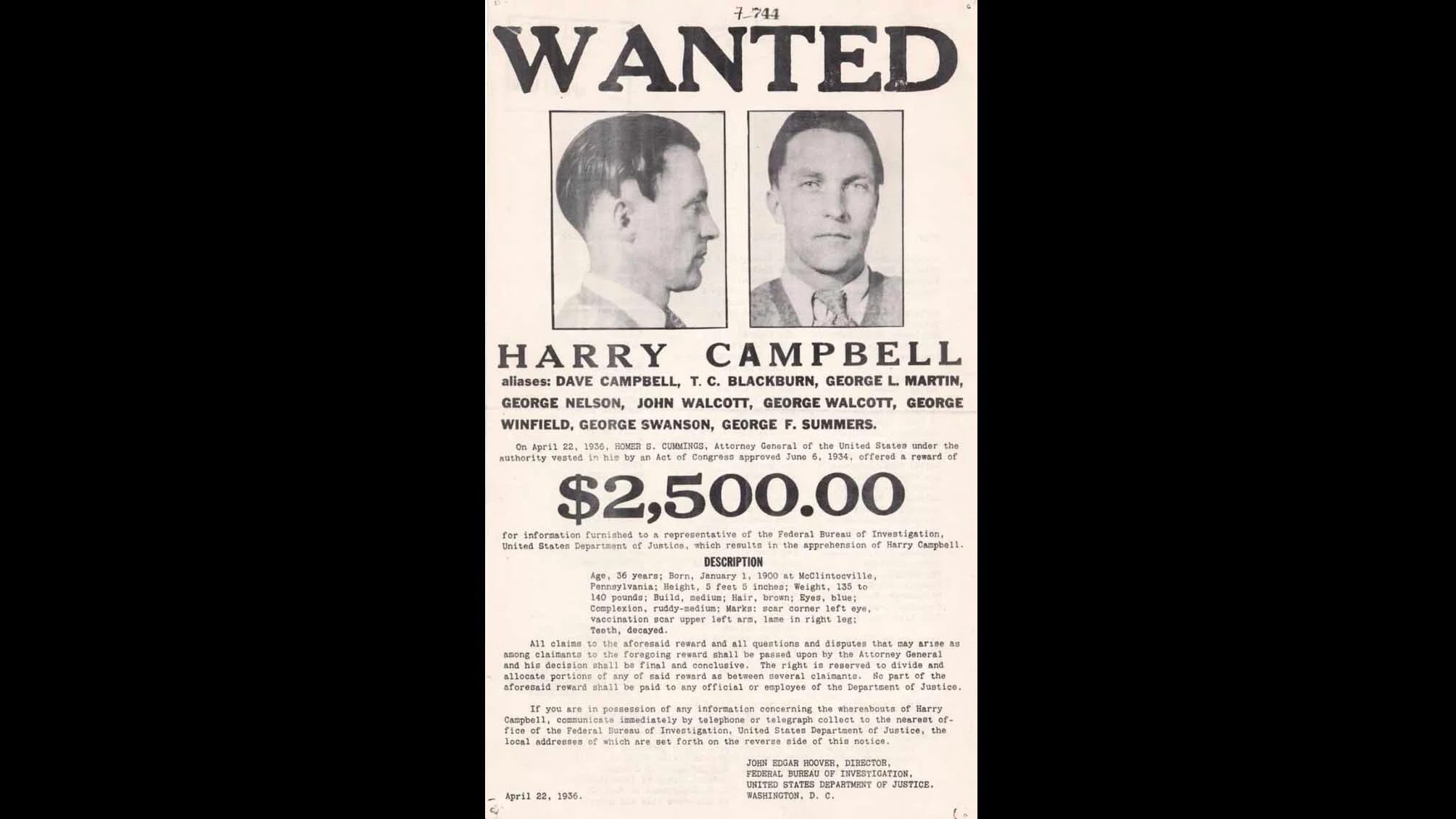 An FBI wanted poster for Harry Campbell.