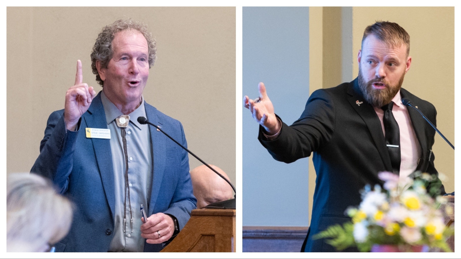 State Reps. Steve Harshman, R-Casper, left, and Jeremy Haroldson, R-Wheatland.