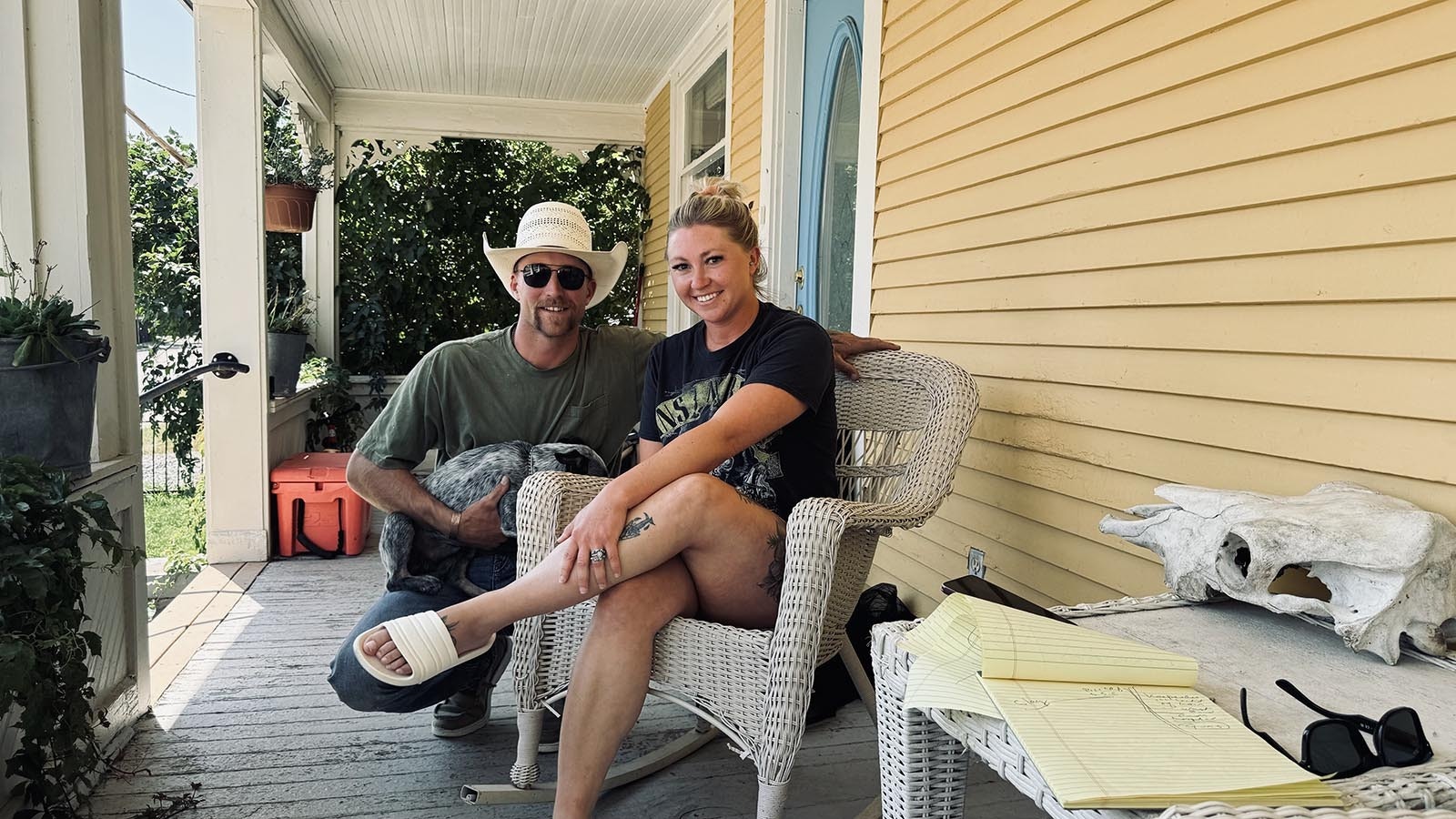 On left, Clay Cundall and his wife, Danielle, who were at the Platte County Fair and Rodeo in Wheatland when they learned of the fire that was moving toward their home in Hartville.