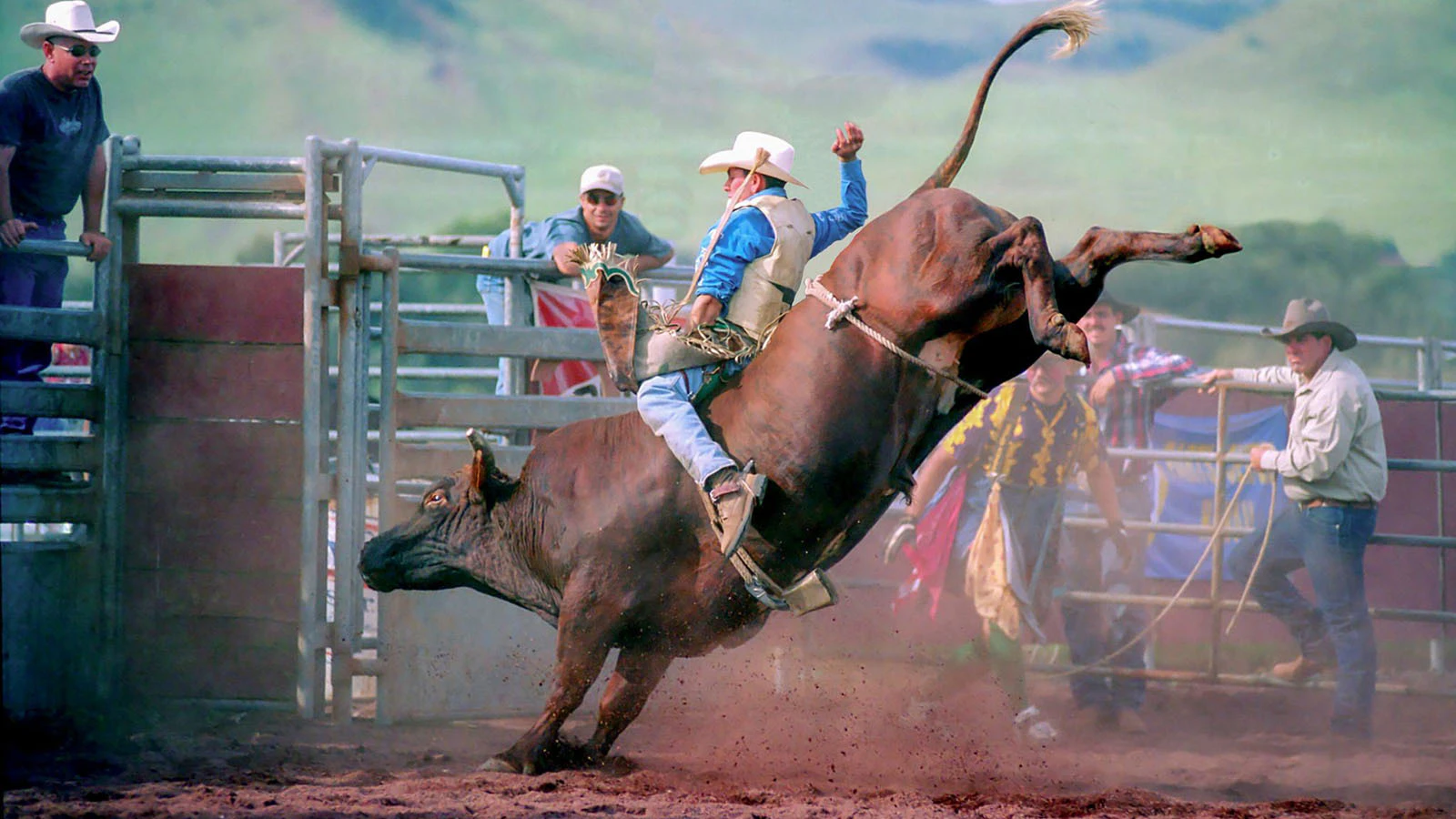 Dusty Miranda riding a bull named Arthur.