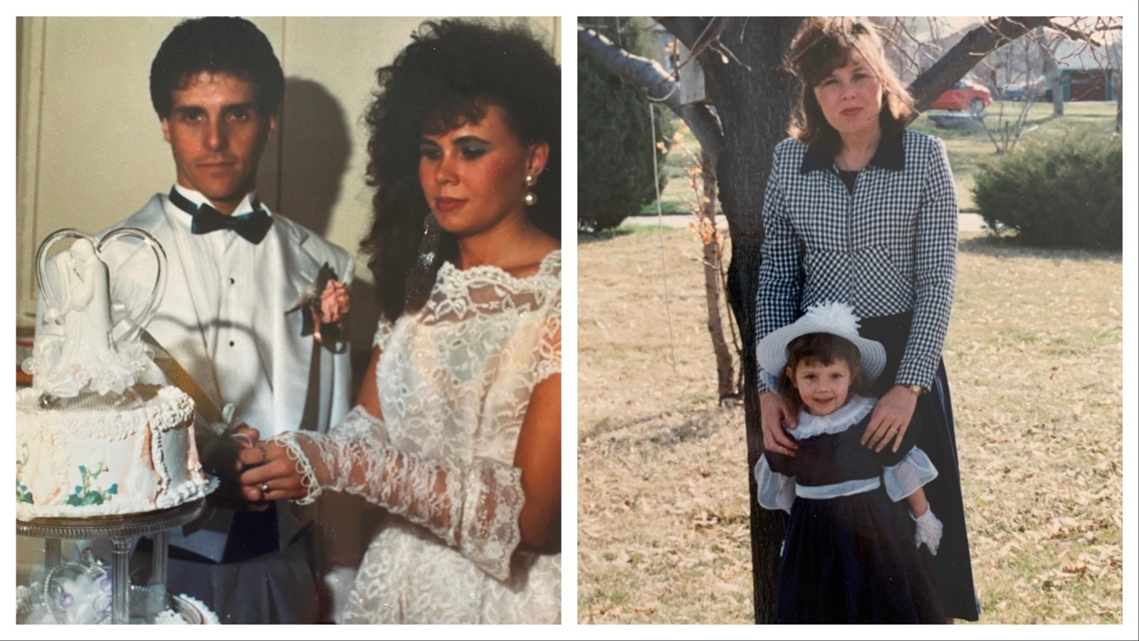 Brad and Tami Reay cut their cake at their wedding. Right, Hayle and her mother, Tami.
