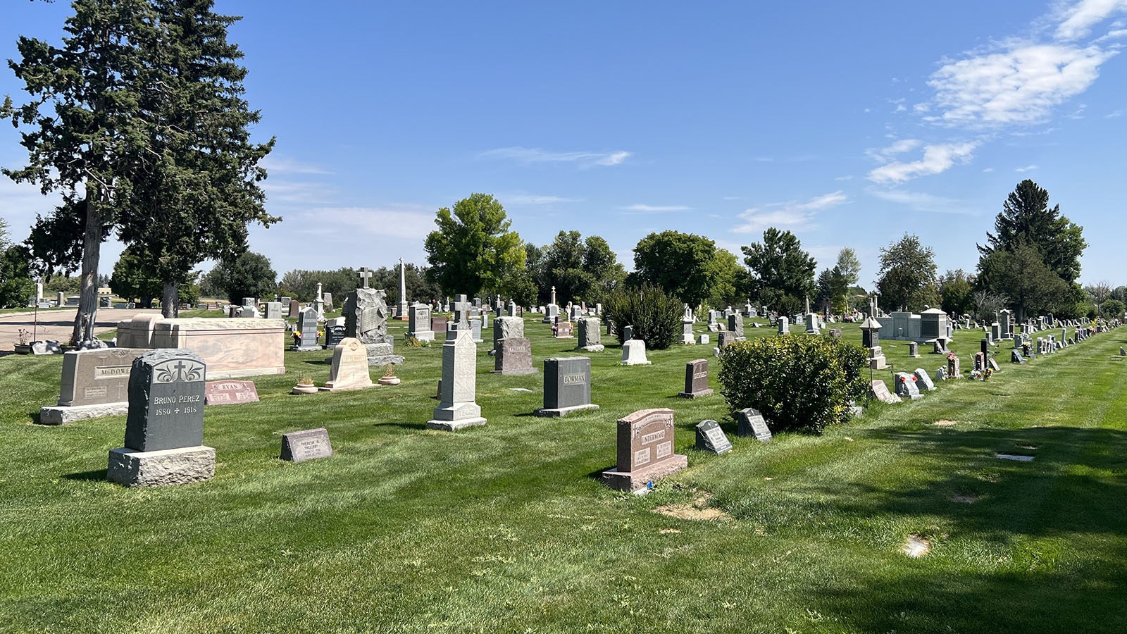 Rows and rows of headstones and monuments at Mount Olivet Cemetery in Cheyenne.