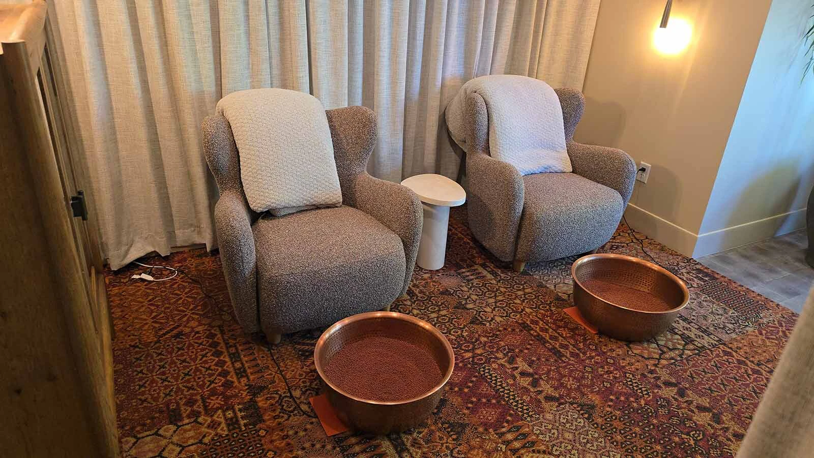 The mineral immersion therapy includes warmed clay beads for tired feet at the Ember Lilly Spa, which is part of the former Snow King Resort in Jackson, which is now known as Trailborn.