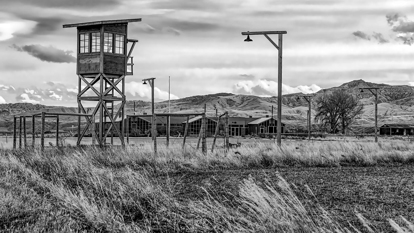 A guard tower at the Heart Mountain Relocation Center near Cody, Wyoming.