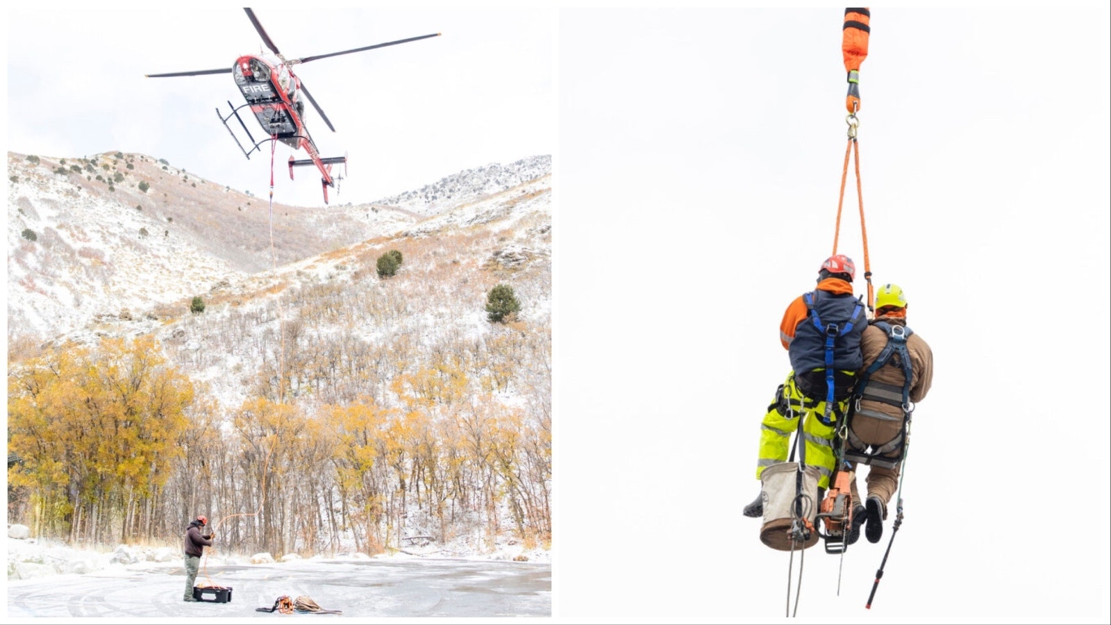 Wyoming power linemen students train with a helicopter.
