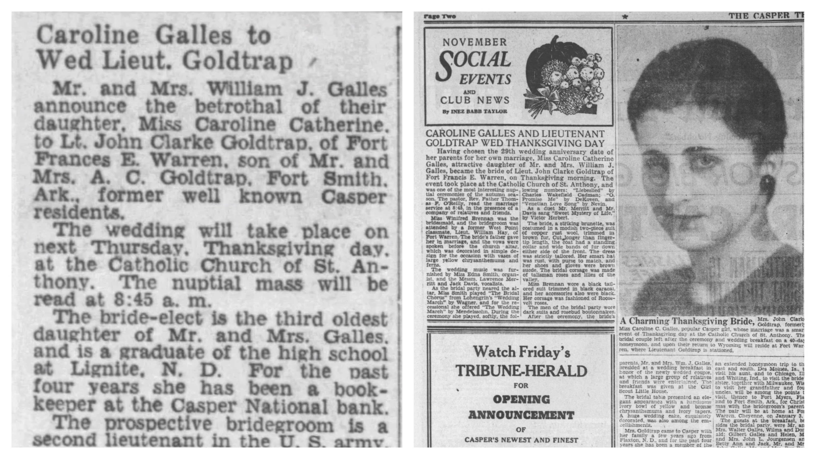 Lt. Col. John Clarke Goldtrap, 32, of Casper had a promising military career and a young family when his life was cut short in World War II. After over two years as a prisoner of war, he was killed when the Oryoku Maru was sunk and he left behind his wife and five-year-old son.