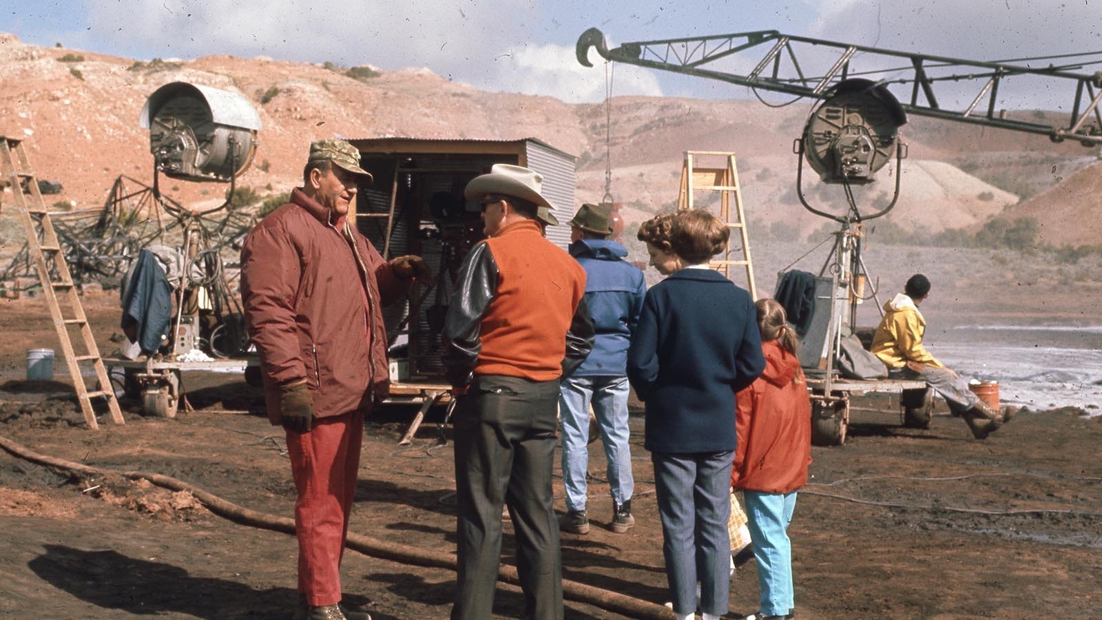 John Wayne speaks with others on the set of the movie “Hellfighters,” which was shot partly near Casper on the Speas Ranch.