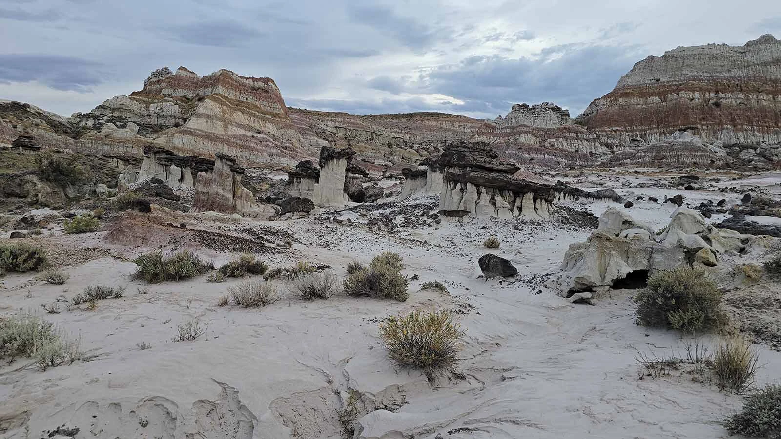 Wind, water and time have carved odd shapes into Hell's Half Acre, 40 miles West of Casper.