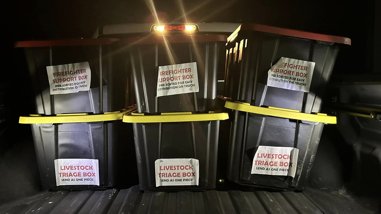 Along with lots of hay, the relief effort also includes other supplies for ranchers impacted by Wyoming's wildfires.