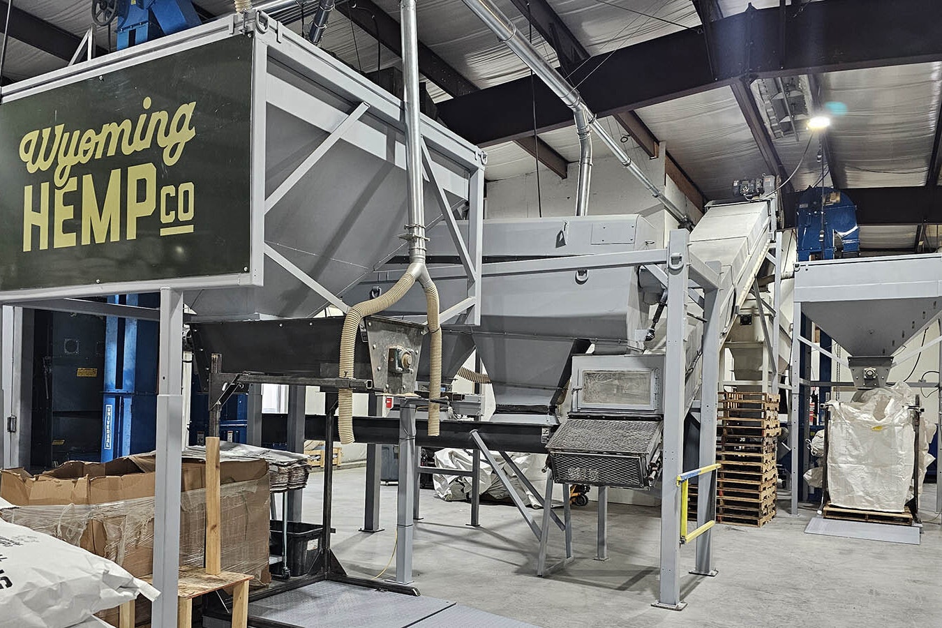 When Justin Loeffler saw how expensive machines to process hemp were, he worked with an engineer to design his own at a fraction of the cost. It's also a lot faster processing hemp, at 30 tons an hour.