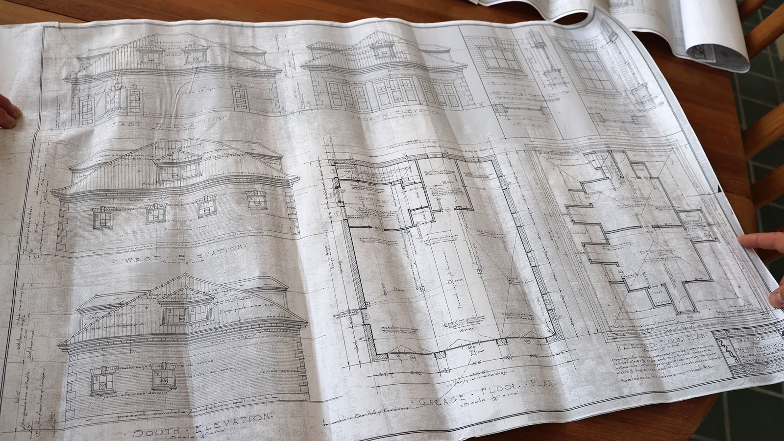 Original blueprints show the architectural design of the W.F. Welker Mansion.