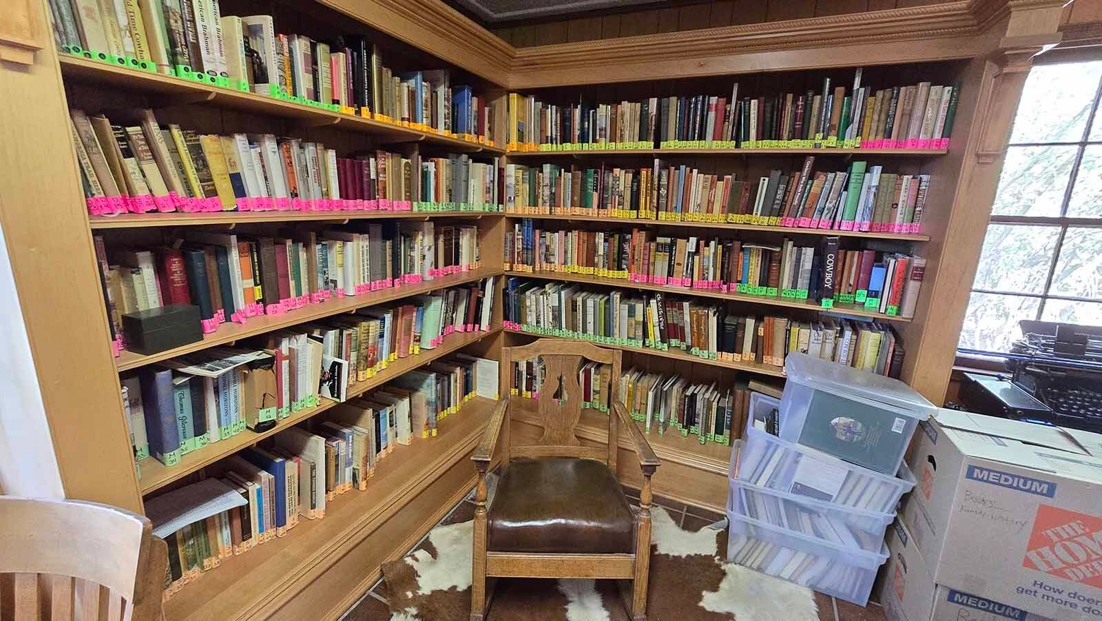 Books in the library at the Wyoming Hereford Ranch.