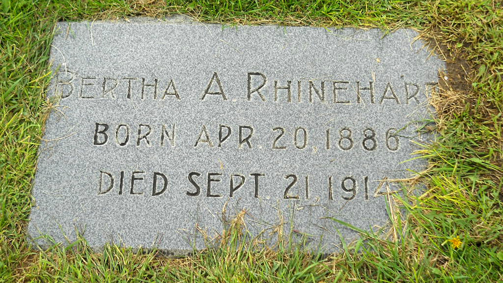 The grave of Bertha Rhinehart in Cheyenne’s Mount Olivet Cemetery. Note the date of death on the stone is wrong, as she died Sept. 20, 1914.