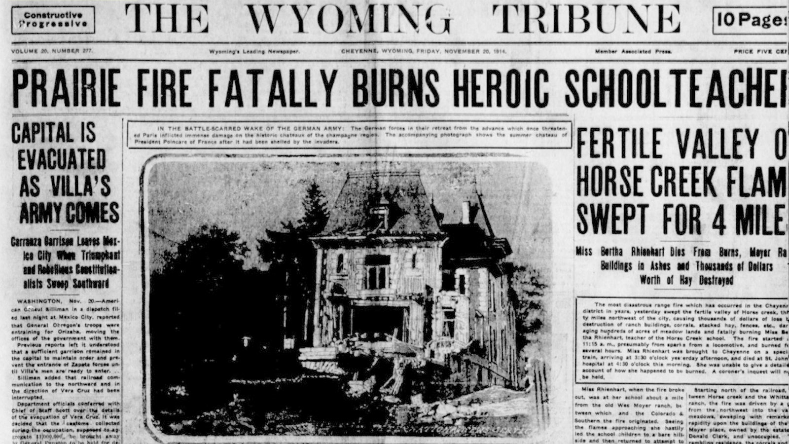 Newspapers in the Cheyenne region and in following days across the state and into Nebraska carried stories of Bertha Rhinehart’s heroism in saving her students from a prairie fire.