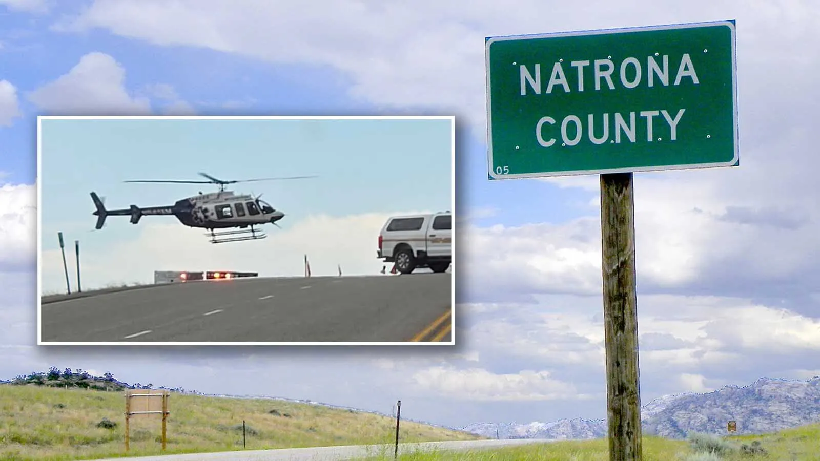 A medical helicopter responds to a double-fatal crash on Highway 20/26 on Friday afternoon, June 26, 2026.
