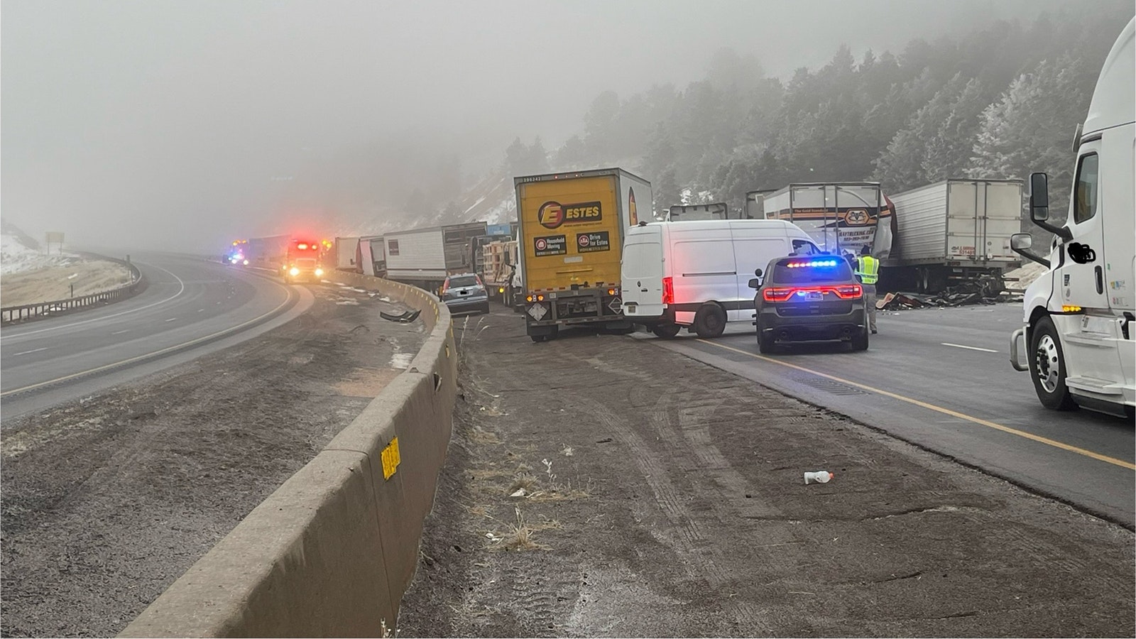Traffic was at a standstill Thursday in the first hours of a major snowstorm that caused several crashes around the state and closed Interstate 80 for a time because of this one.