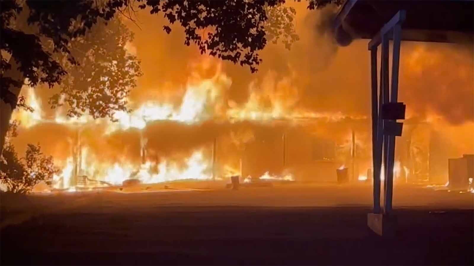 One of the buildings of the defunct Hillcrest Motel in Evanston, Wyoming, was destroyed Saturday in an early-morning fire. It’s the latest in what authorities say has been about eight fires in three years with the persistent squatter inhabitation at the motel complex.