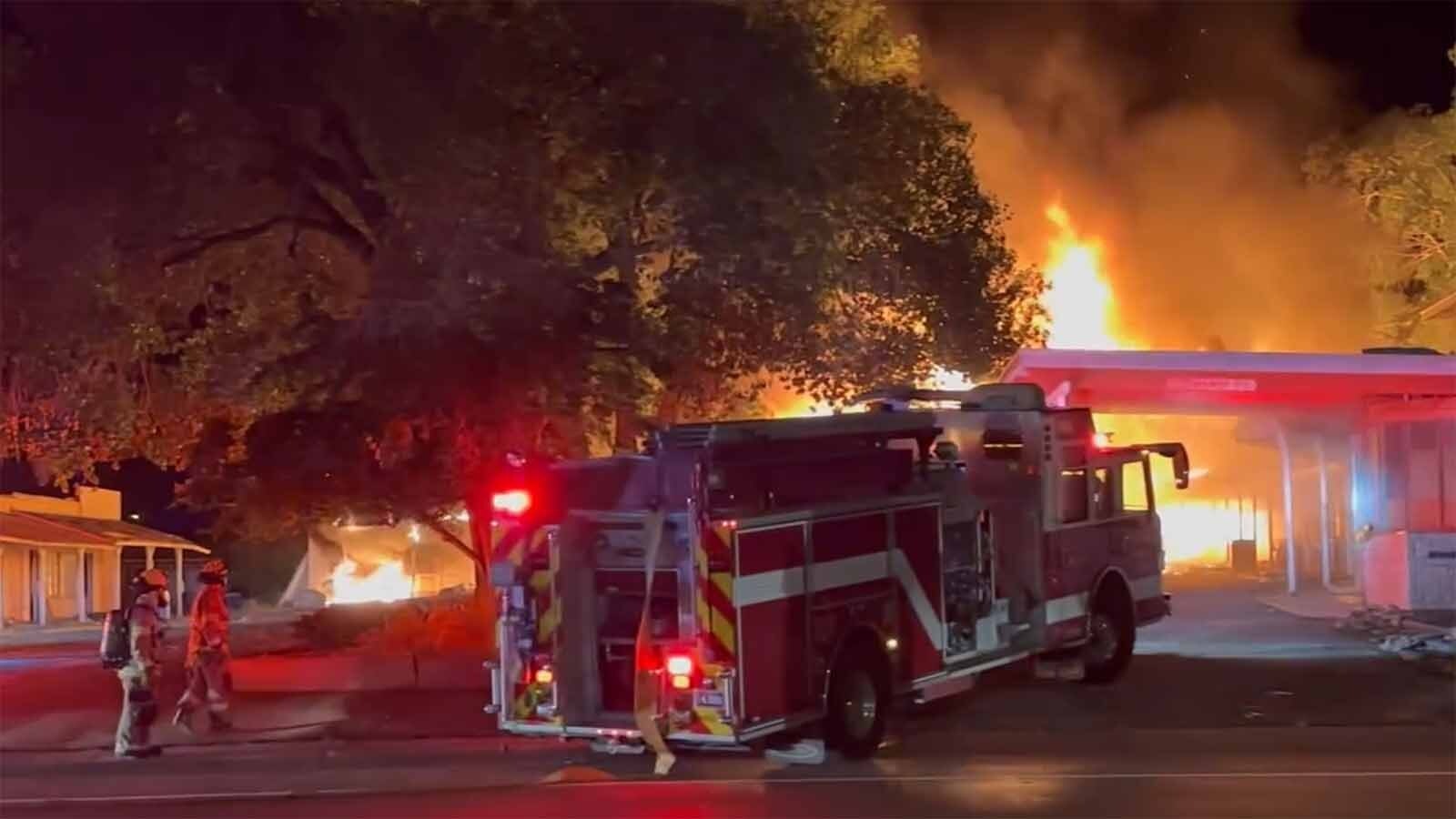 One of the buildings of the defunct Hillcrest Motel in Evanston, Wyoming, was destroyed Saturday in an early-morning fire. It’s the latest in what authorities say has been about eight fires in three years with the persistent squatter inhabitation at the motel complex.