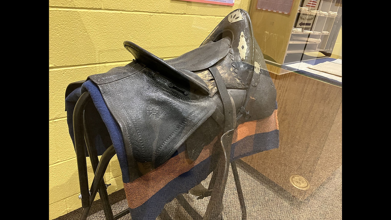 Saddle used by Preston Plumb and obtained by Johanna Wickman for exhibit at Fort Caspar Museum.